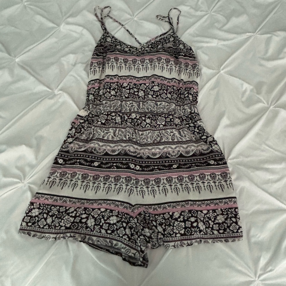 Mudd Black and Pink Floral Romper